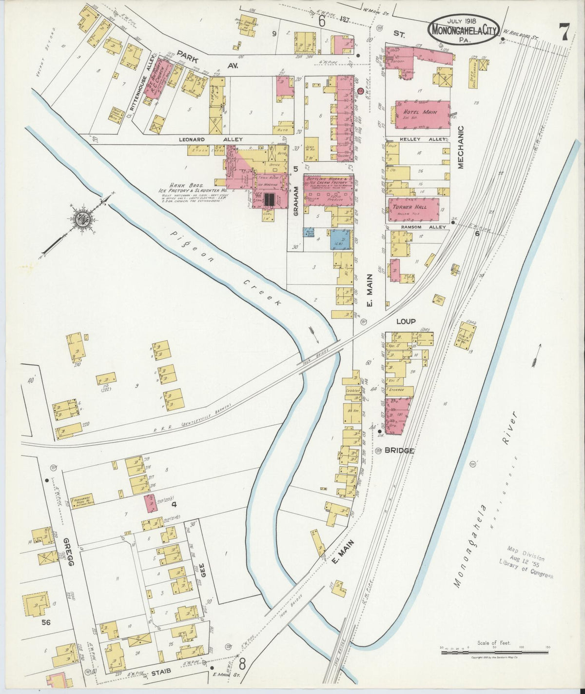 Sanborn Fire Insurance Map from Monongahela City, Washington County, Pennsylvania (1918), Sheet #0007 - Complete Map Set gallery image, historic Sanborn map, vintage wall art, Pennsylvania Pennsylvania