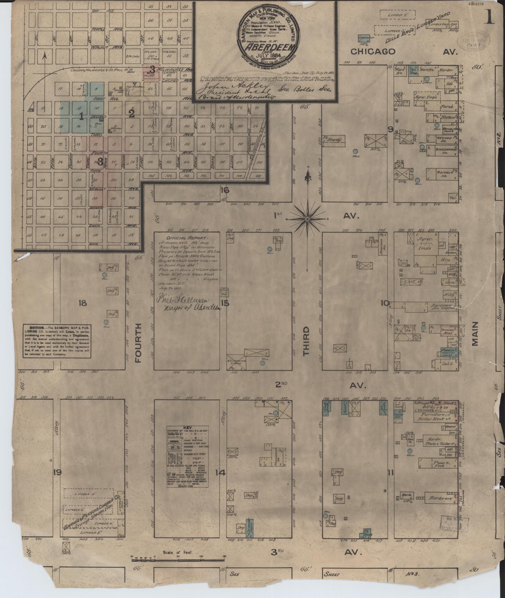 Sanborn Fire Insurance Map from Aberdeen, Brown County, South Dakota (1884), Sheet #0001 - Complete Map Set gallery image, historic Sanborn map, vintage wall art, South Dakota South Dakota