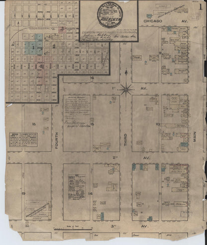 Sanborn Fire Insurance Map from Aberdeen, Brown County, South Dakota (1884), Sheet #0001 - Complete Map Set gallery image, historic Sanborn map, vintage wall art, South Dakota South Dakota