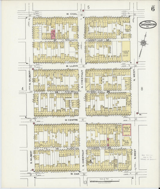 Sanborn Fire Insurance Map from Shenandoah, Schuylkill County, Pennsylvania (1921), Sheet #0006 - Historic Sanborn Fire Insurance Map Print, vintage old map wall art, antique decor, genealogy gift, Pennsylvania Pennsylvania map