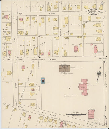 Sanborn Fire Insurance Map from Westerville, Franklin County, Ohio (1922), Sheet #0004 - Historic Sanborn Fire Insurance Map Print, vintage old map wall art, antique decor, genealogy gift, Ohio Ohio map