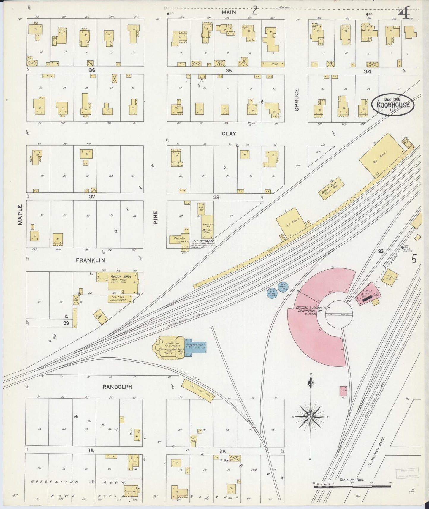 Sanborn Fire Insurance Map from Roodhouse, Greene County, Illinois (1906), Sheet #0004 - Historic Sanborn Fire Insurance Map Print, vintage old map wall art, antique decor, genealogy gift, Illinois Illinois map