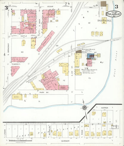 Sanborn Fire Insurance Map from Poplar Bluff, Butler County, Missouri (1924), Sheet #0003 - Historic Sanborn Fire Insurance Map Print, vintage old map wall art, antique decor, genealogy gift, Missouri Missouri map