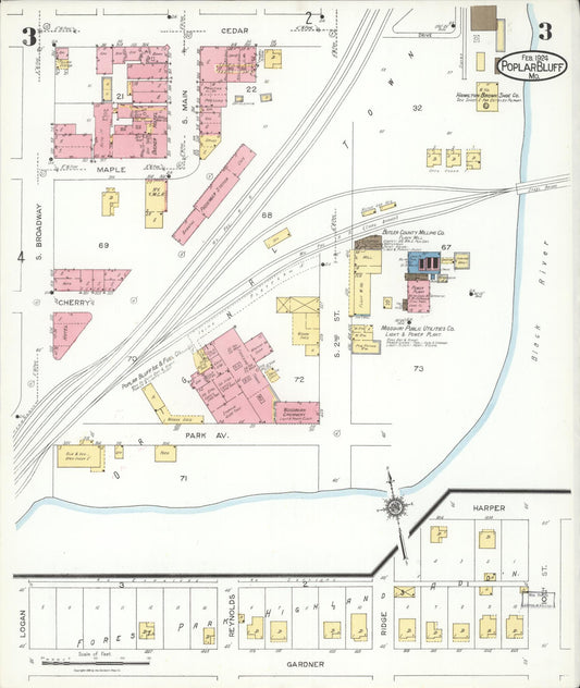 Sanborn Fire Insurance Map from Poplar Bluff, Butler County, Missouri (1924), Sheet #0003 - Historic Sanborn Fire Insurance Map Print, vintage old map wall art, antique decor, genealogy gift, Missouri Missouri map