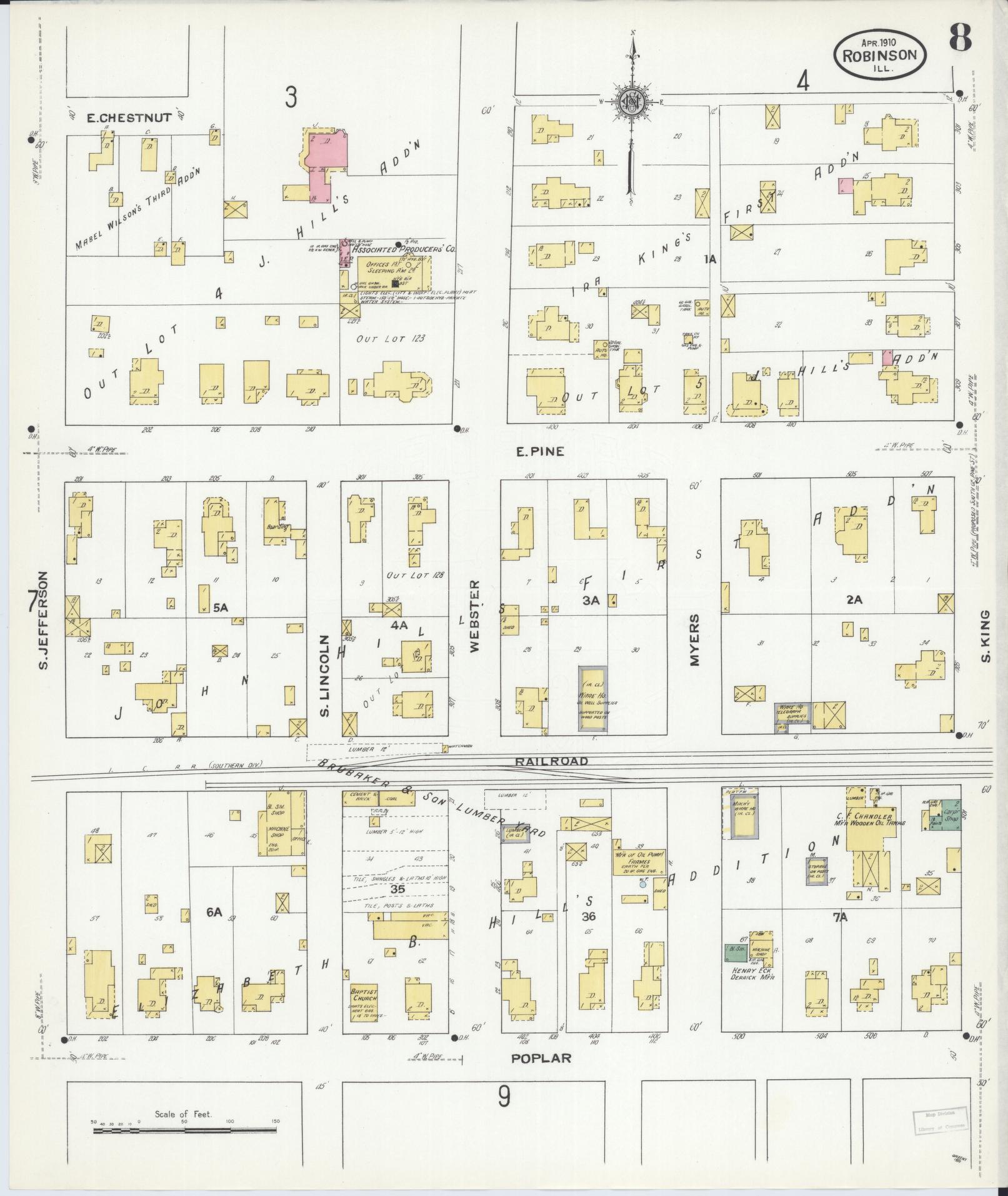 Sanborn Fire Insurance Map from Robinson, Crawford County, Illinois (1910), Sheet #0008 - Complete Map Set gallery image, historic Sanborn map, vintage wall art, Illinois Illinois