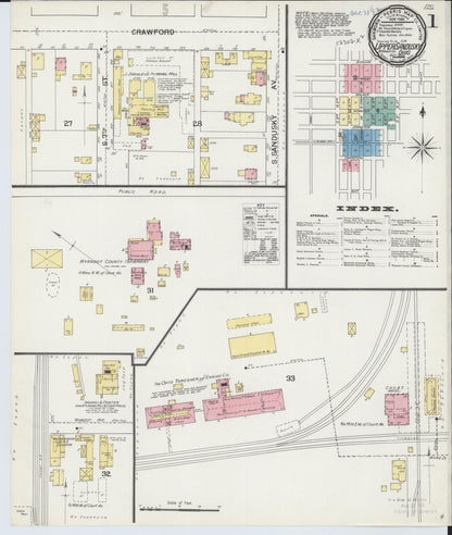 Sanborn Fire Insurance Map from Upper Sandusky, Wyandot County, Ohio (1892), Sheet #0001 - Historic Sanborn Fire Insurance Map Print, vintage old map wall art, antique decor, genealogy gift, Ohio Ohio map