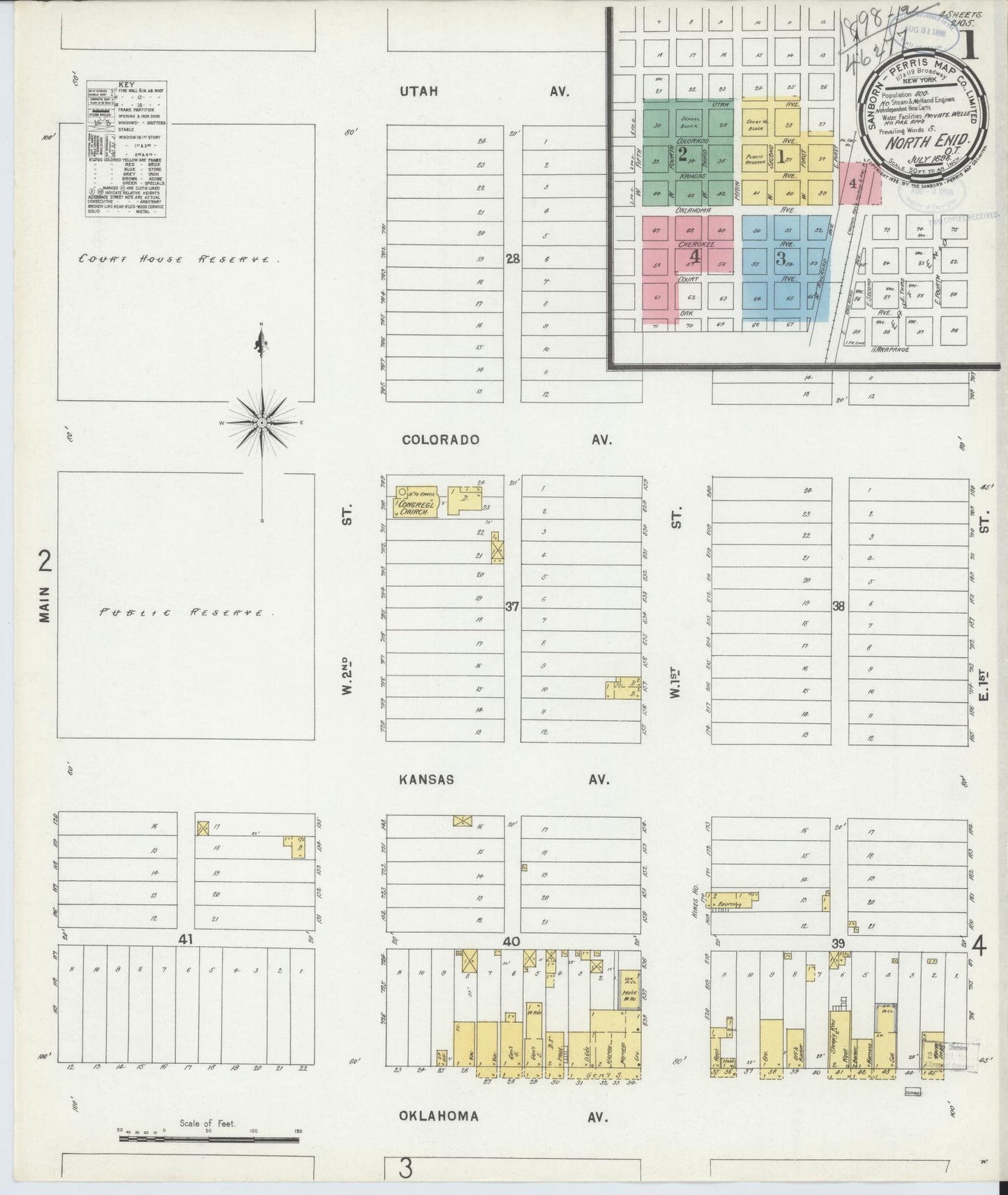 Sanborn Fire Insurance Map from North Enid, Garfield County, Oklahoma (1898), Sheet #0001 - Complete Map Set gallery image, historic Sanborn map, vintage wall art, Oklahoma Oklahoma