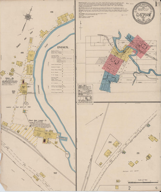 Sanborn Fire Insurance Map from Clatskanie, Columbia County, Oregon (1921), Sheet #0001 - Complete Map Set gallery image, historic Sanborn map, vintage wall art, Oregon Oregon