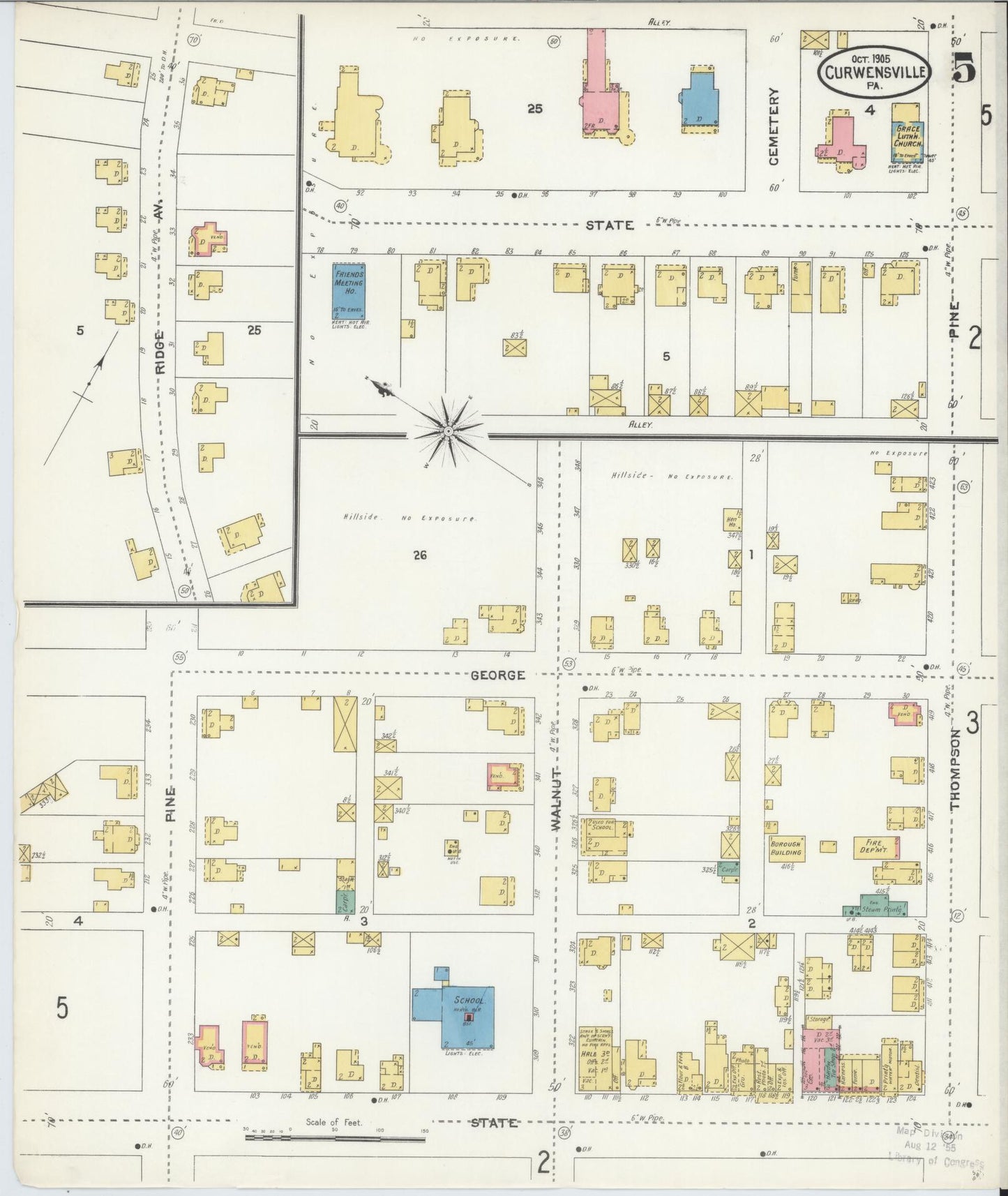 Sanborn Fire Insurance Map from Curwensville, Clearfield County, Pennsylvania (1905), Sheet #0005 - Historic Sanborn Fire Insurance Map Print, vintage old map wall art, antique decor, genealogy gift, Pennsylvania Pennsylvania map