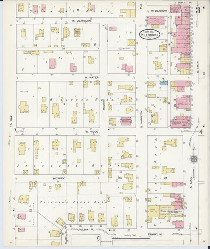 Sanborn Fire Insurance Map from Hillsboro, Montgomery County, Illinois (1912), Sheet #0003 - Complete Map Set gallery image, historic Sanborn map, vintage wall art, Illinois Illinois