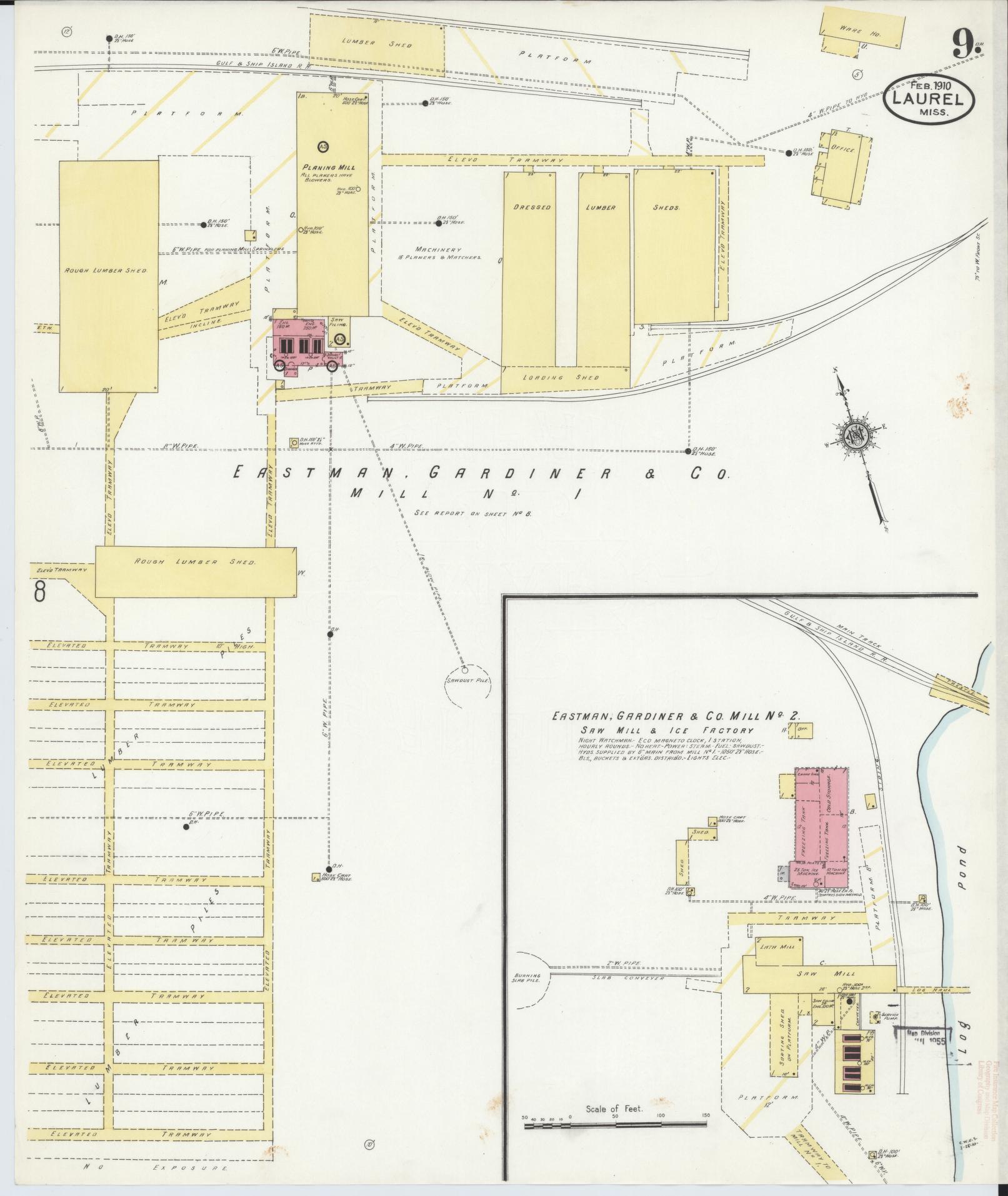 Sanborn Fire Insurance Map from Laurel, Jones County, Mississippi (1910), Sheet #0009 - Complete Map Set gallery image, historic Sanborn map, vintage wall art, Mississippi Mississippi