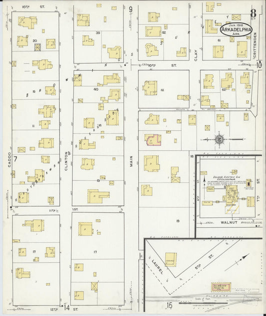 Sanborn Fire Insurance Map from Arkadelphia, Clark County, Arkansas (1918), Sheet #0008 - Historic Sanborn Fire Insurance Map Print, vintage old map wall art, antique decor, genealogy gift, Arkansas Arkansas map