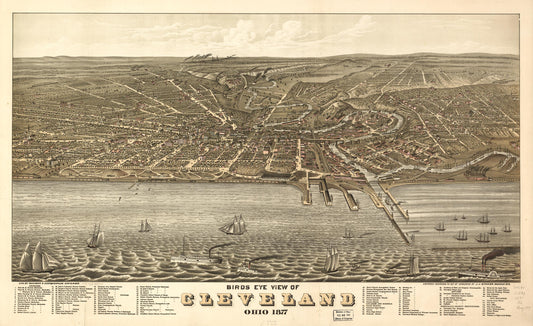 Birds eye view of Cleveland, Ohio 1877. (1877) – Historic Bird’s-Eye View Panorama Print