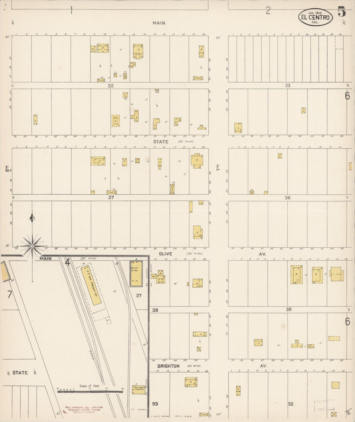 Sanborn Fire Insurance Map from El Centro, Imperial County, California (1910), Sheet #0005 - Complete Map Set gallery image, historic Sanborn map, vintage wall art, California California