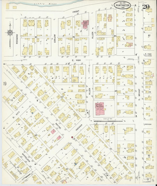 Sanborn Fire Insurance Map from Huntington, Huntington County, Indiana (1912), Sheet #0020 - Historic Sanborn Fire Insurance Map Print, vintage old map wall art, antique decor, genealogy gift, Indiana Indiana map