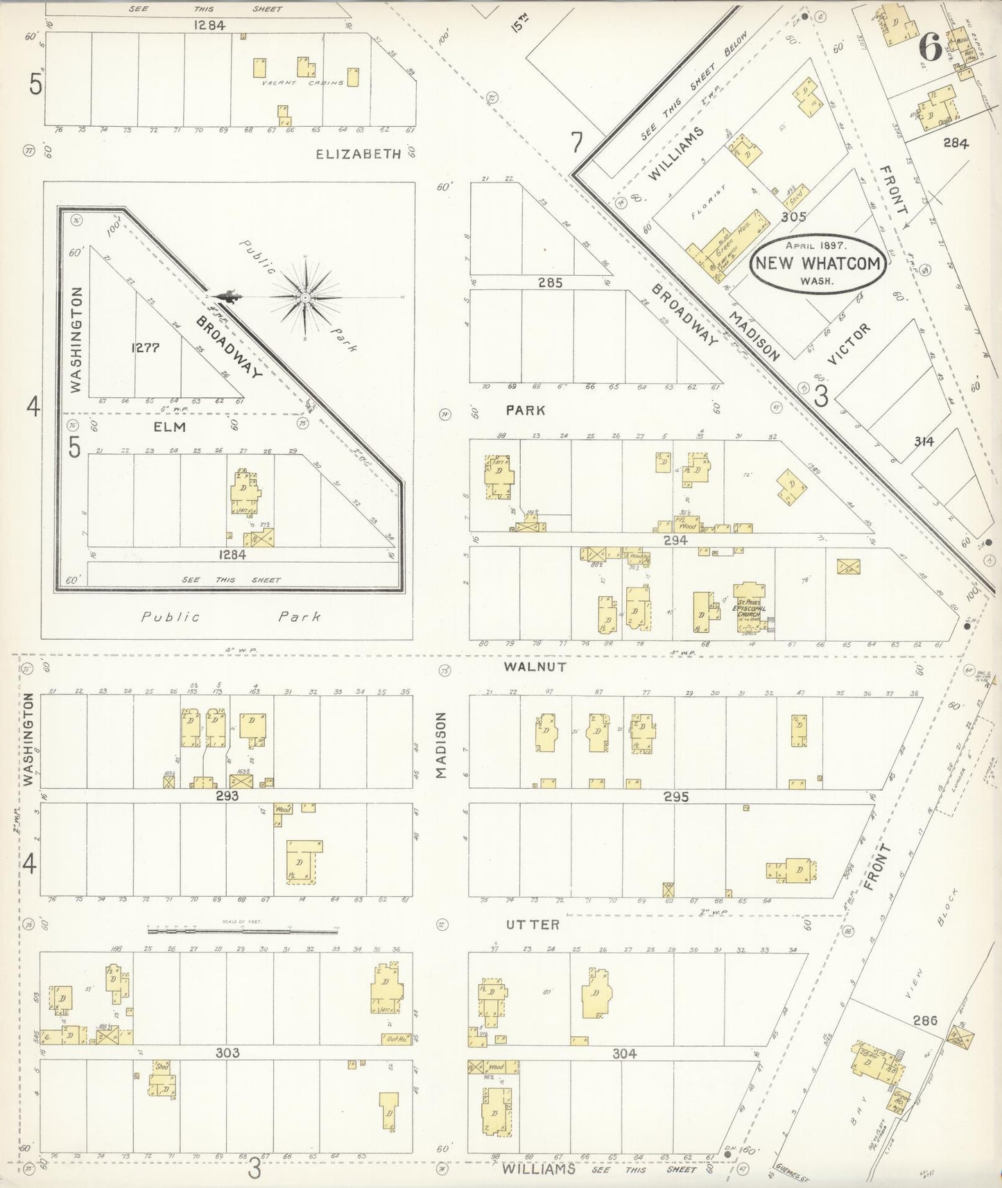 Sanborn Fire Insurance Map from New Whatcom, Whatcom County, Washington (1897), Sheet #0006 - Complete Map Set gallery image, historic Sanborn map, vintage wall art, Washington Washington