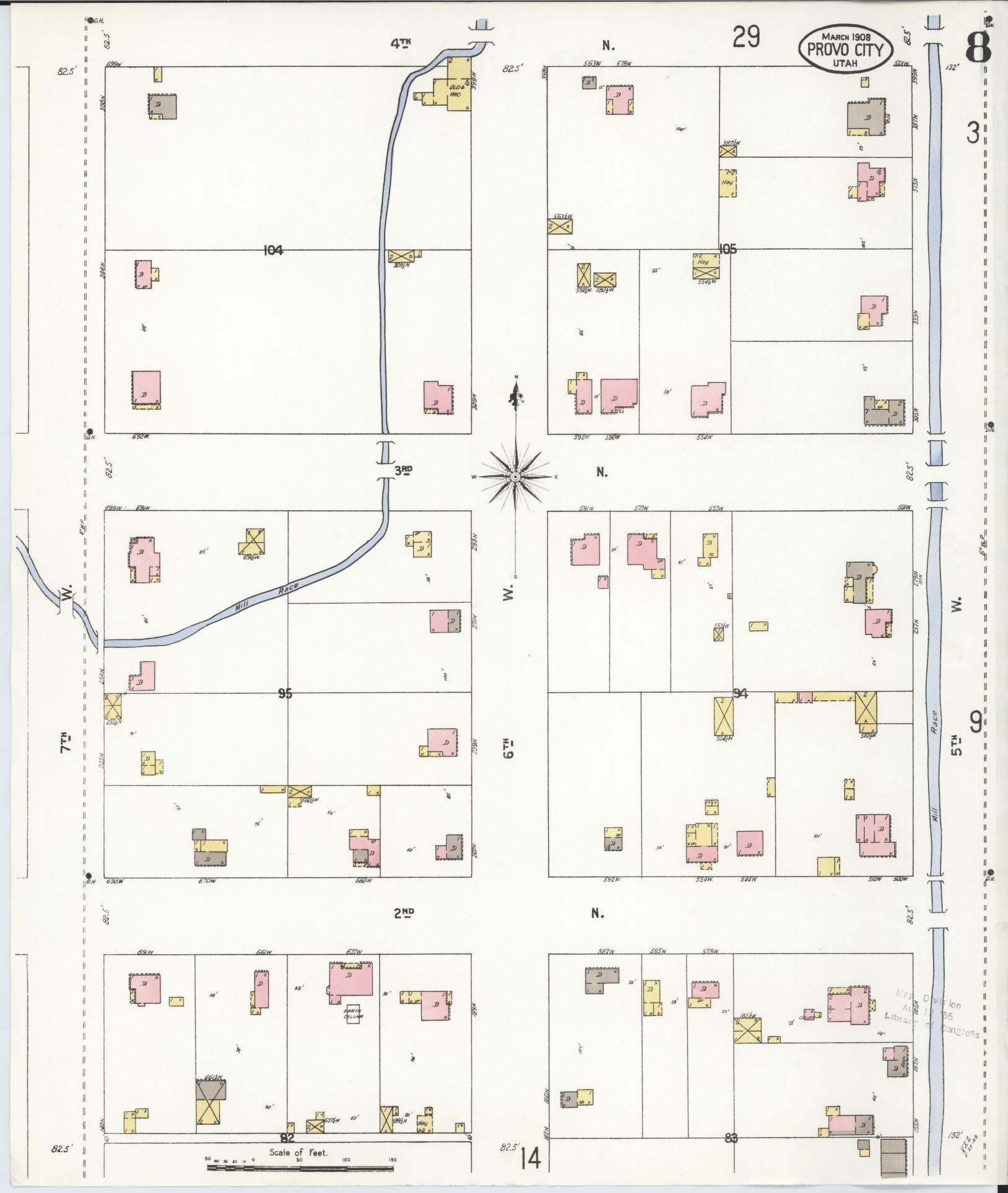 Sanborn Fire Insurance Map from Provo, Utah County, Utah (1908), Sheet #0008 - Complete Map Set gallery image, historic Sanborn map, vintage wall art, Provo Utah