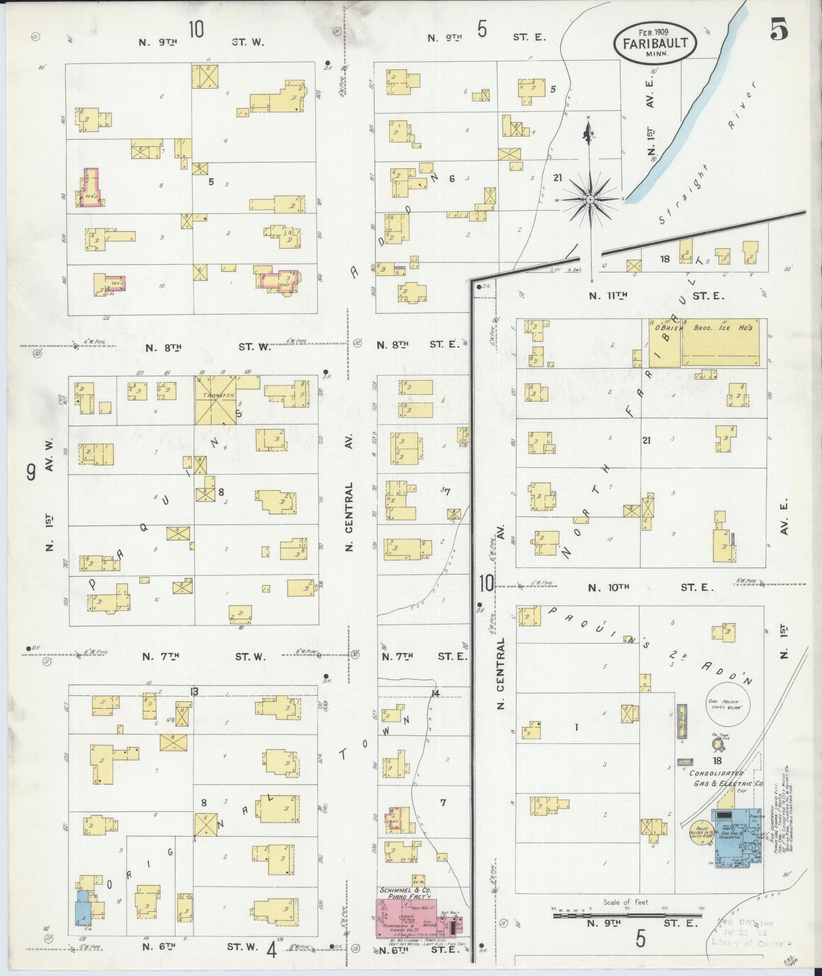 Sanborn Fire Insurance Map from Faribault, Rice County, Minnesota (1909), Sheet #0005 - Complete Map Set gallery image, historic Sanborn map, vintage wall art, Minnesota Minnesota