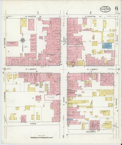 Sanborn Fire Insurance Map from Sumter, Sumter County, South Carolina (1915), Sheet #0006 - Complete Map Set gallery image, historic Sanborn map, vintage wall art, South Carolina South Carolina