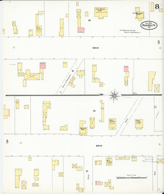 Sanborn Fire Insurance Map from Randolph, Orange County, Vermont (1905), Sheet #0008 - Historic Sanborn Fire Insurance Map Print, vintage old map wall art, antique decor, genealogy gift, Vermont Vermont map