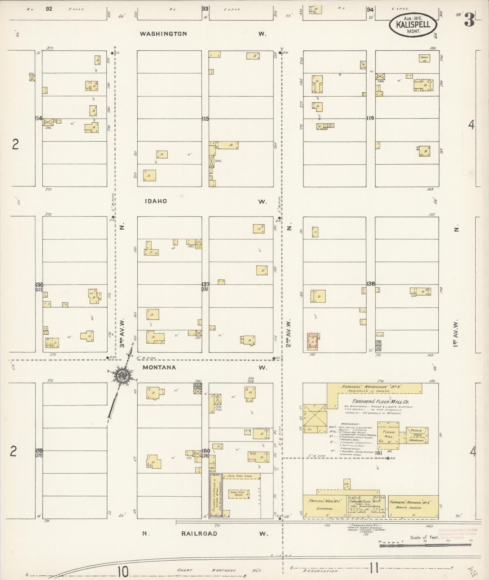 Sanborn Fire Insurance Map from Kalispell, Flathead County, Montana (1910), Sheet #0003 - Historic Sanborn Fire Insurance Map Print, vintage old map wall art, antique decor, genealogy gift, Montana Montana map