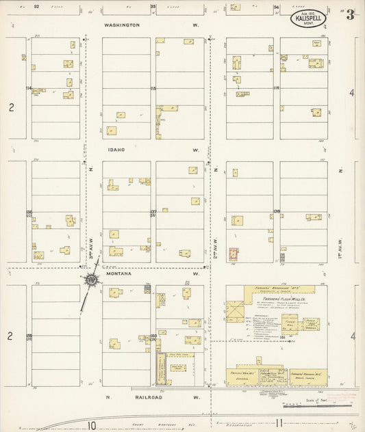Sanborn Fire Insurance Map from Kalispell, Flathead County, Montana (1910), Sheet #0003 - Historic Sanborn Fire Insurance Map Print, vintage old map wall art, antique decor, genealogy gift, Montana Montana map