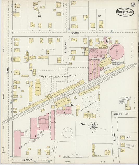 Sanborn Fire Insurance Map from New Britain, Hartford County, Connecticut (1890), Sheet #0009 - Historic Sanborn Fire Insurance Map Print, vintage old map wall art, antique decor, genealogy gift, Connecticut Connecticut map