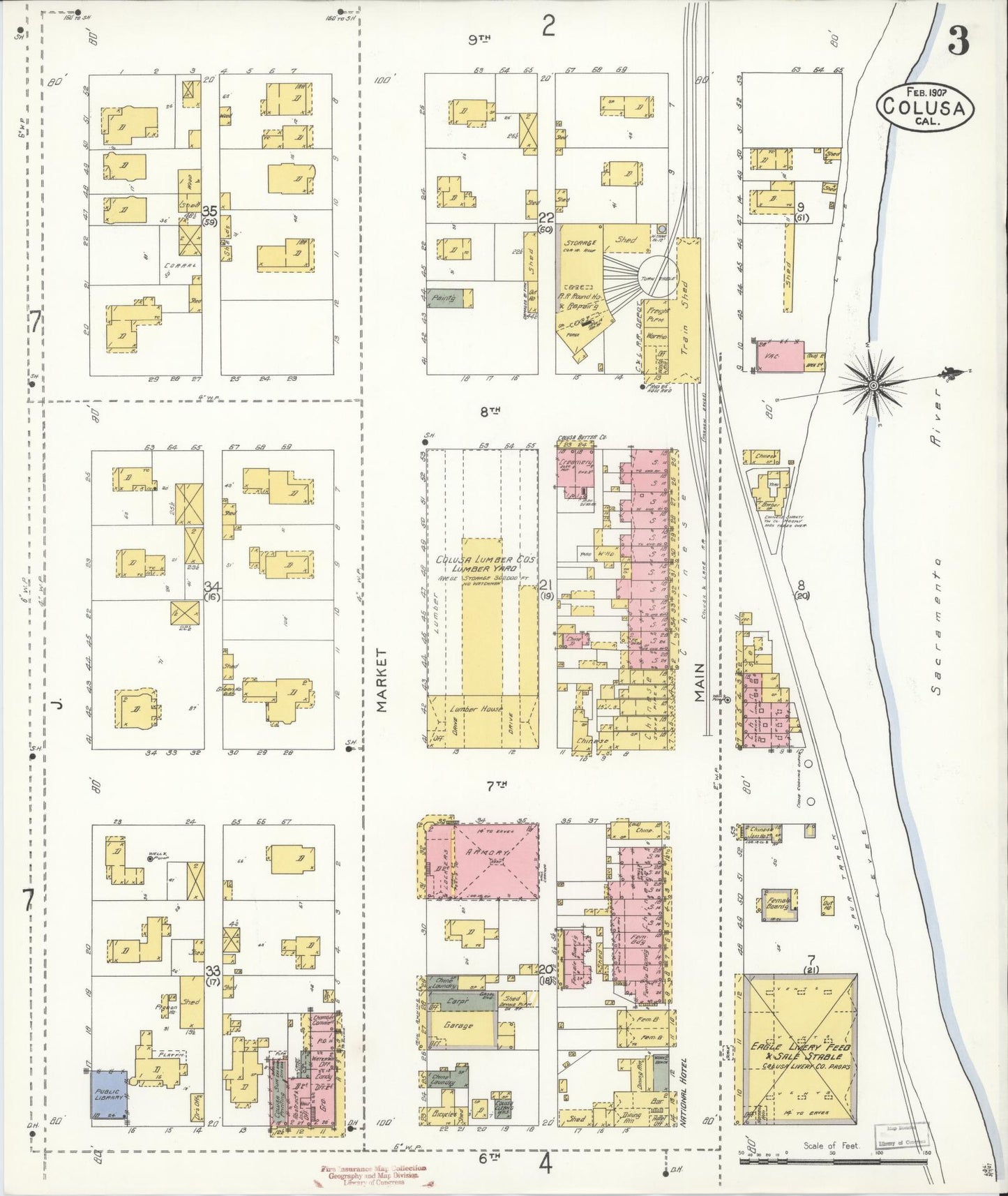 Sanborn Fire Insurance Map from Colusa, Colusa County, California (1907), Sheet #0003 - Complete Map Set gallery image, historic Sanborn map, vintage wall art, California California