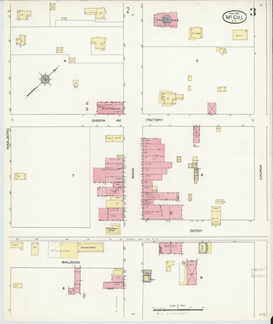 Sanborn Fire Insurance Map from McColl, Marlboro County, South Carolina (1912), Sheet #0003 - Historic Sanborn Fire Insurance Map Print, vintage old map wall art, antique decor, genealogy gift, South Carolina South Carolina map