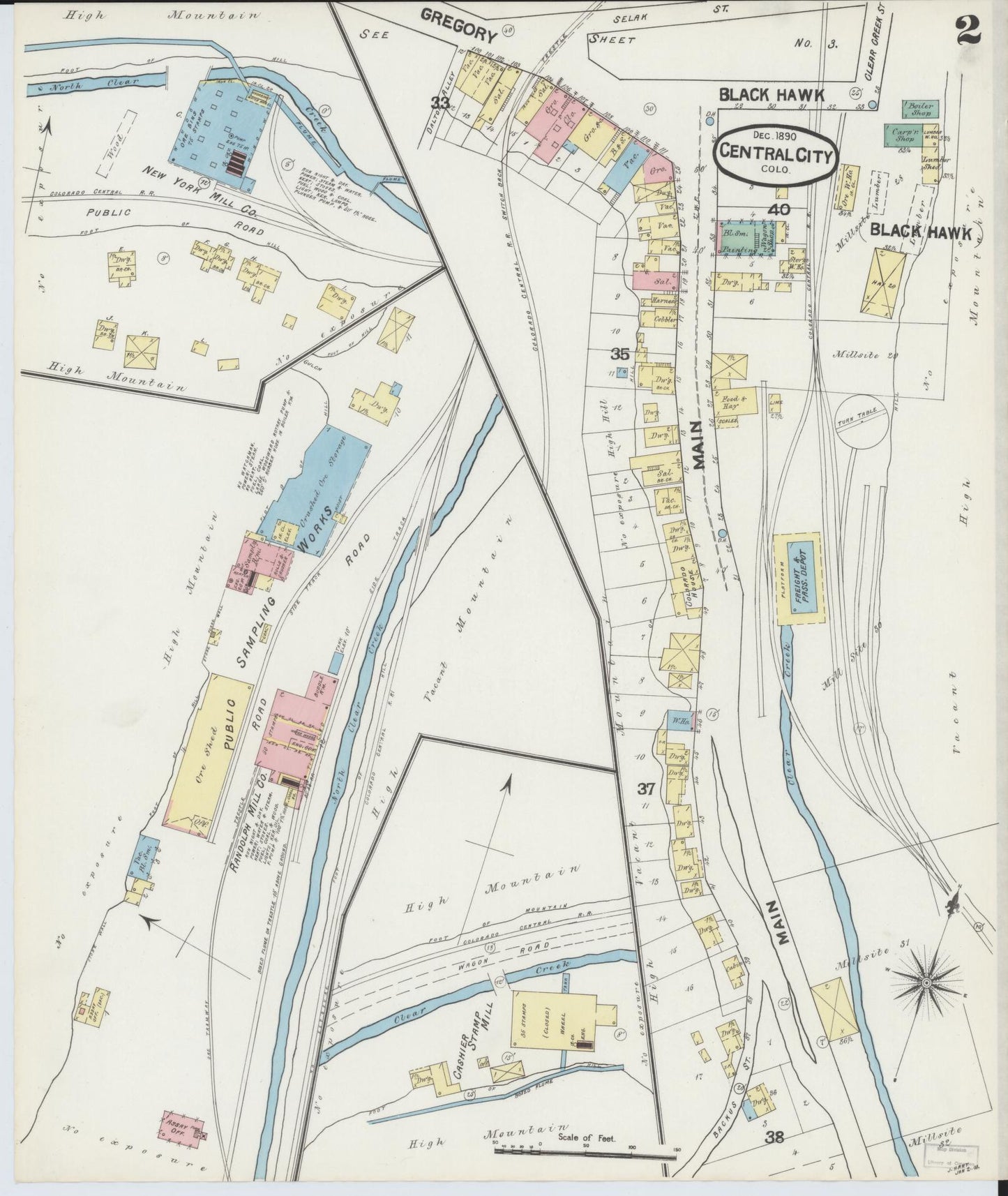 Sanborn Fire Insurance Map from Central City, Gilpin County, Colorado (1890), Sheet #0002 - Historic Sanborn Fire Insurance Map Print, vintage old map wall art, antique decor, genealogy gift, Colorado Colorado map
