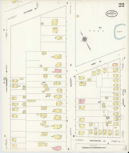 Sanborn Fire Insurance Map from Batavia, Genesee County, New York (1912), Sheet #0022 - Historic Sanborn Fire Insurance Map Print, vintage old map wall art, antique decor, genealogy gift, New York New York map
