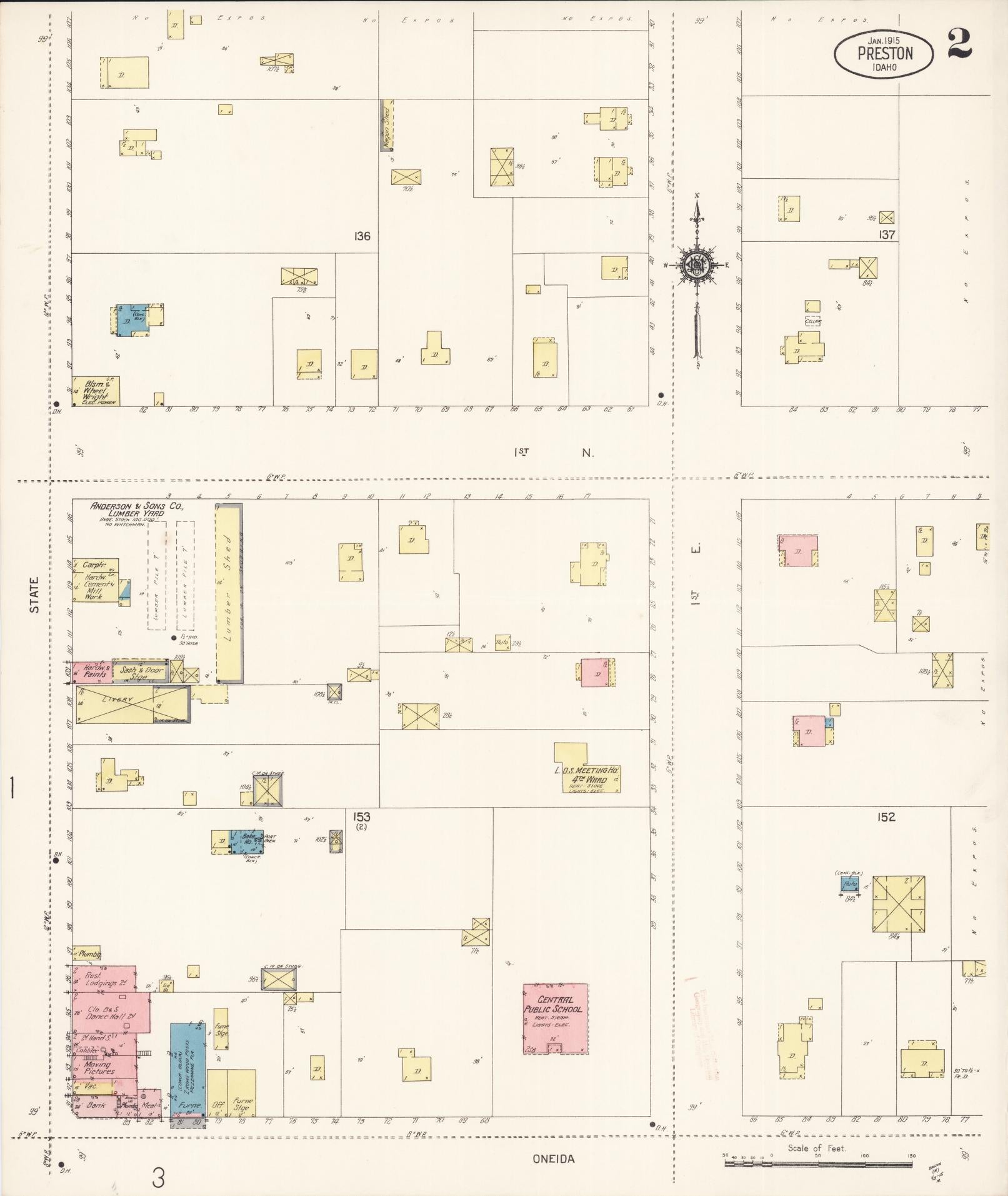 Sanborn Fire Insurance Map from Preston, Franklin County, Idaho (1915), Sheet #0002 - Historic Sanborn Fire Insurance Map Print, vintage old map wall art, antique decor, genealogy gift, Idaho Idaho map
