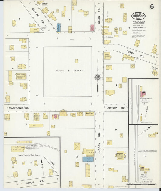 Sanborn Fire Insurance Map from Hudson, Summit County, Ohio (1916), Sheet #0006 - Historic Sanborn Fire Insurance Map Print, vintage old map wall art, antique decor, genealogy gift, Ohio Ohio map