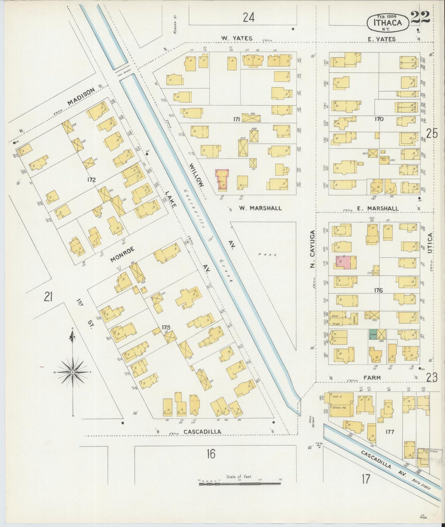 Sanborn Fire Insurance Map from Ithaca, Tompkins County, New York (1904), Sheet #0022 - Complete Map Set gallery image, historic Sanborn map, vintage wall art, New York New York