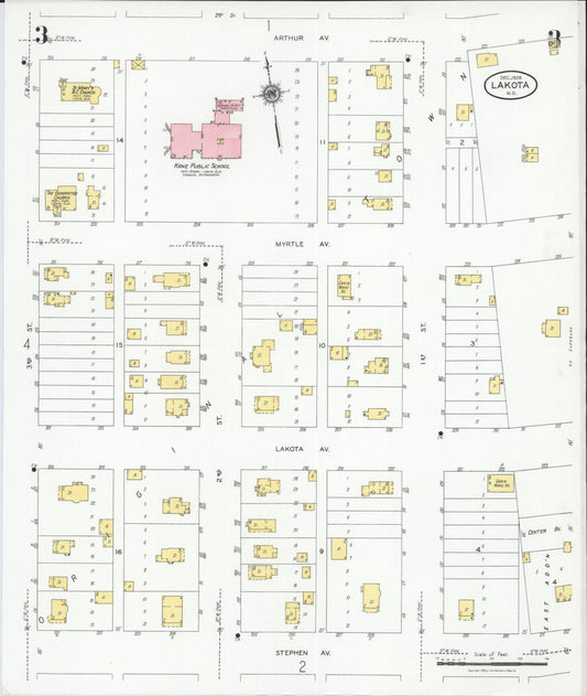 Sanborn Fire Insurance Map from Lakota, Nelson County, North Dakota (1928), Sheet #0003 - Historic Sanborn Fire Insurance Map Print, vintage old map wall art, antique decor, genealogy gift, North Dakota North Dakota map