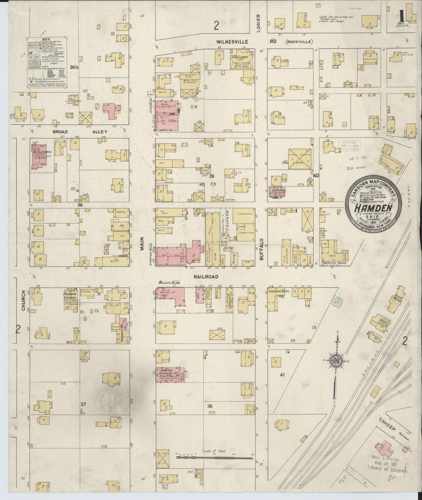 Sanborn Fire Insurance Map from Hamden, Vinton County, Ohio (1911), Sheet #0001 - Historic Sanborn Fire Insurance Map Print, vintage old map wall art, antique decor, genealogy gift, Ohio Ohio map