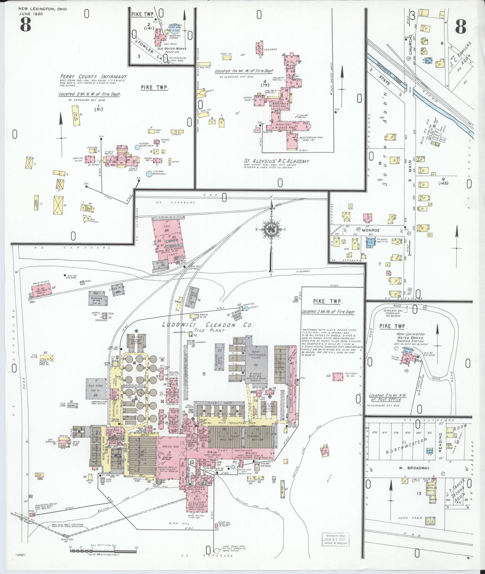 Sanborn Fire Insurance Map from New Lexington, Perry County, Ohio (1950), Sheet #0008 - Historic Sanborn Fire Insurance Map Print, vintage old map wall art, antique decor, genealogy gift, Ohio Ohio map