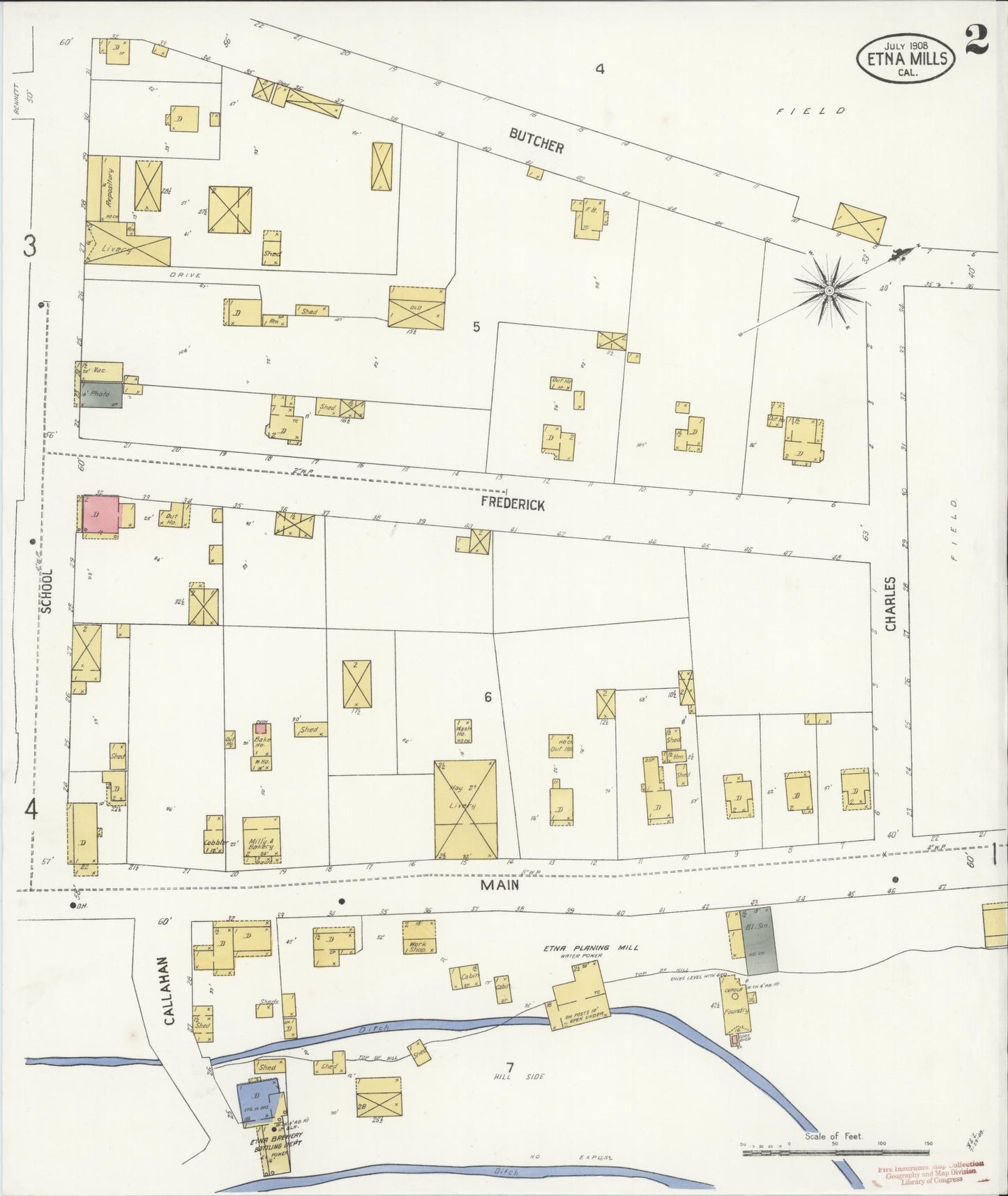 Sanborn Fire Insurance Map from Etna, Siskiyou County, California (1908), Sheet #0002 - Historic Sanborn Fire Insurance Map Print, vintage old map wall art, antique decor, genealogy gift, California California map