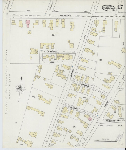 Sanborn Fire Insurance Map from Concord, Merrimack County, New Hampshire (1889), Sheet #0017 - Historic Sanborn Fire Insurance Map Print, vintage old map wall art, antique decor, genealogy gift, New Hampshire New Hampshire map