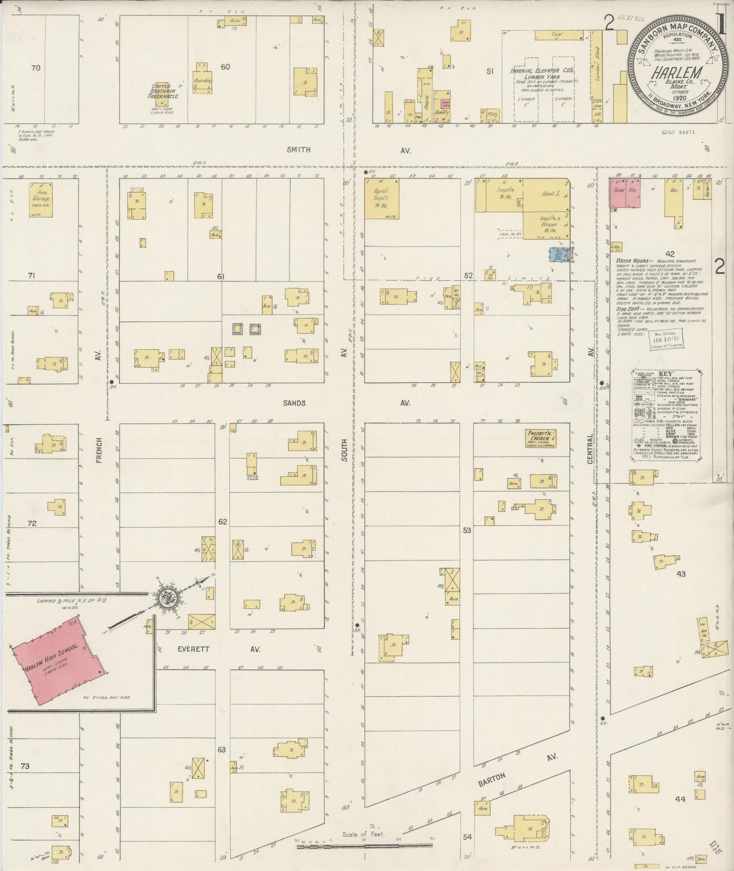 Sanborn Fire Insurance Map from Harlem, Blaine County, Montana (1920), Sheet #0001 - Complete Map Set gallery image, historic Sanborn map, vintage wall art, Montana Montana