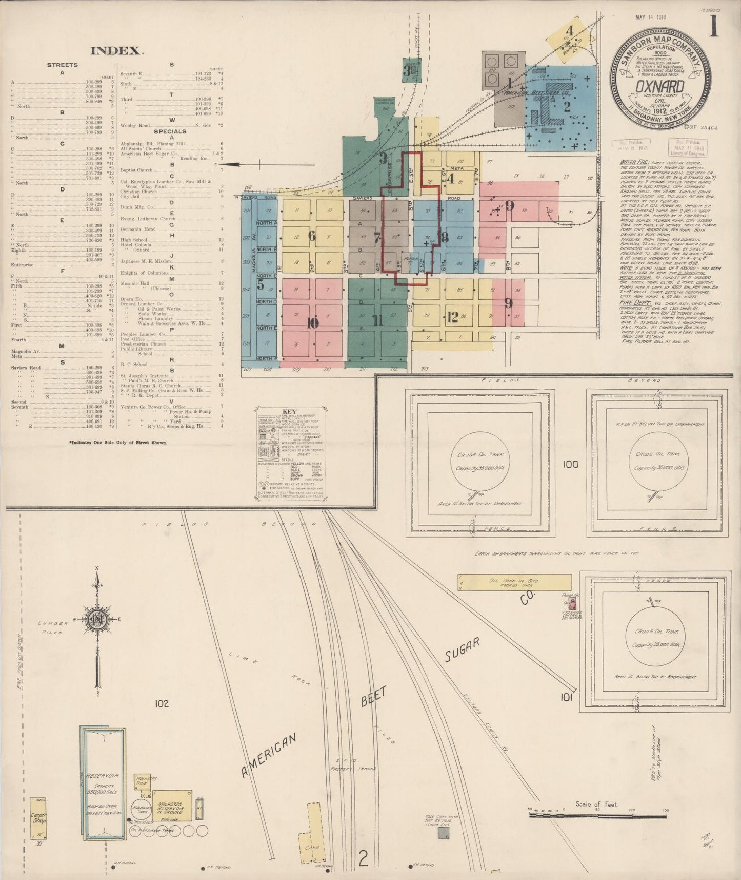 Sanborn Fire Insurance Map from Oxnard, Ventura County, California (1912), Sheet #0001 - Complete Map Set gallery image, historic Sanborn map, vintage wall art, California California