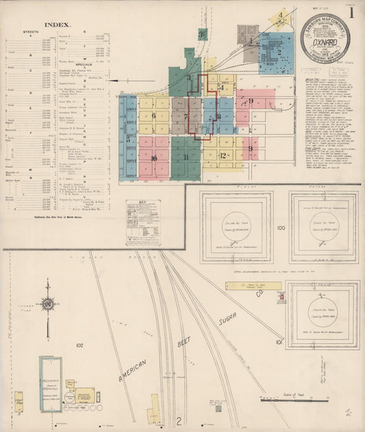 Sanborn Fire Insurance Map from Oxnard, Ventura County, California (1912), Sheet #0001 - Complete Map Set gallery image, historic Sanborn map, vintage wall art, California California