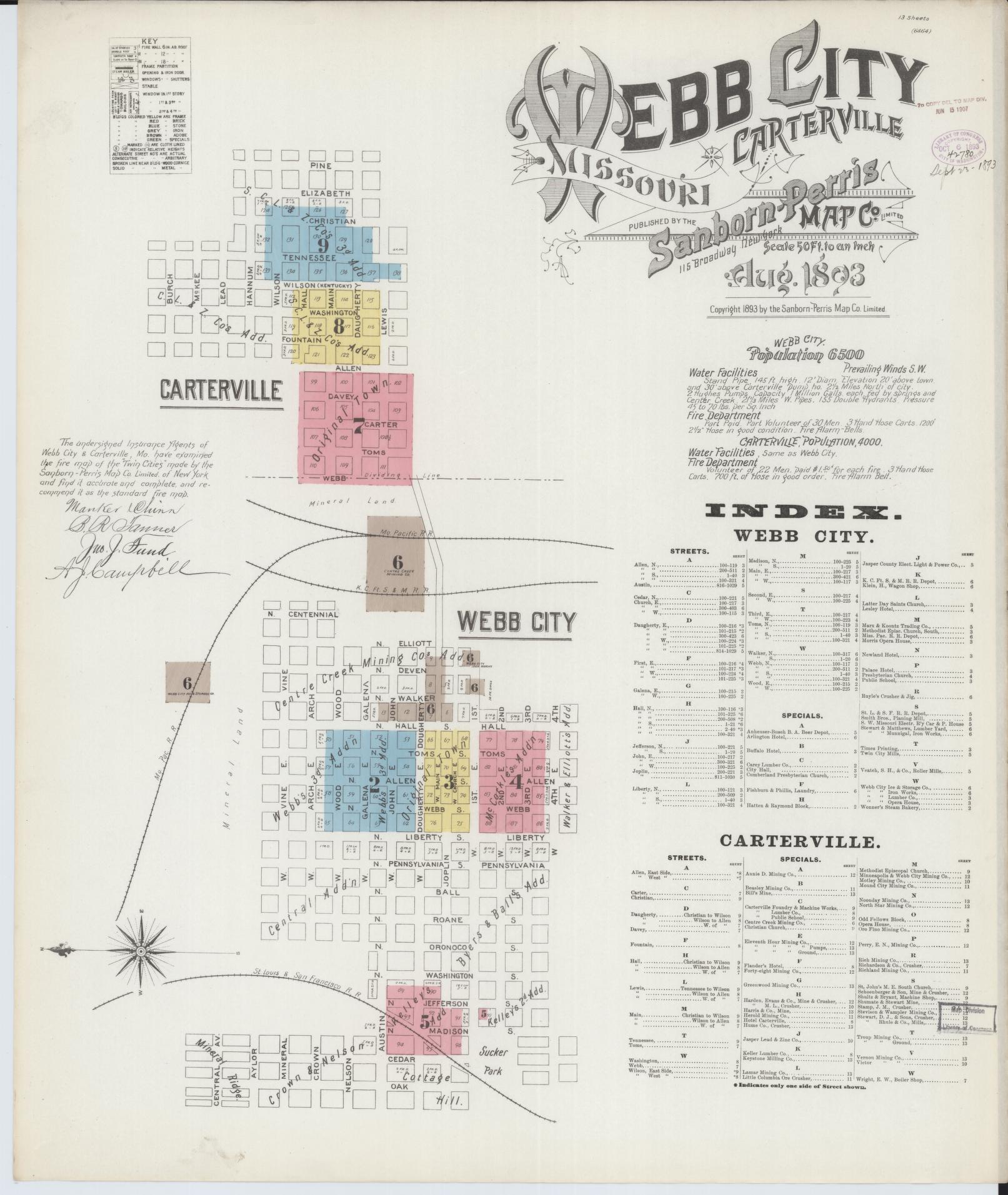 Sanborn Fire Insurance Map from Webb City, Jasper County, Missouri (1893), Sheet #0001 - Complete Map Set gallery image, historic Sanborn map, vintage wall art, Missouri Missouri
