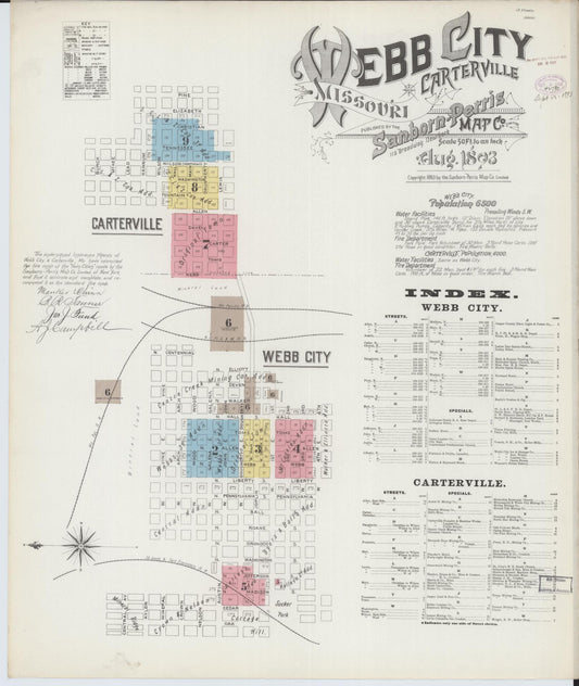 Sanborn Fire Insurance Map from Webb City, Jasper County, Missouri (1893), Sheet #0001 - Complete Map Set gallery image, historic Sanborn map, vintage wall art, Missouri Missouri