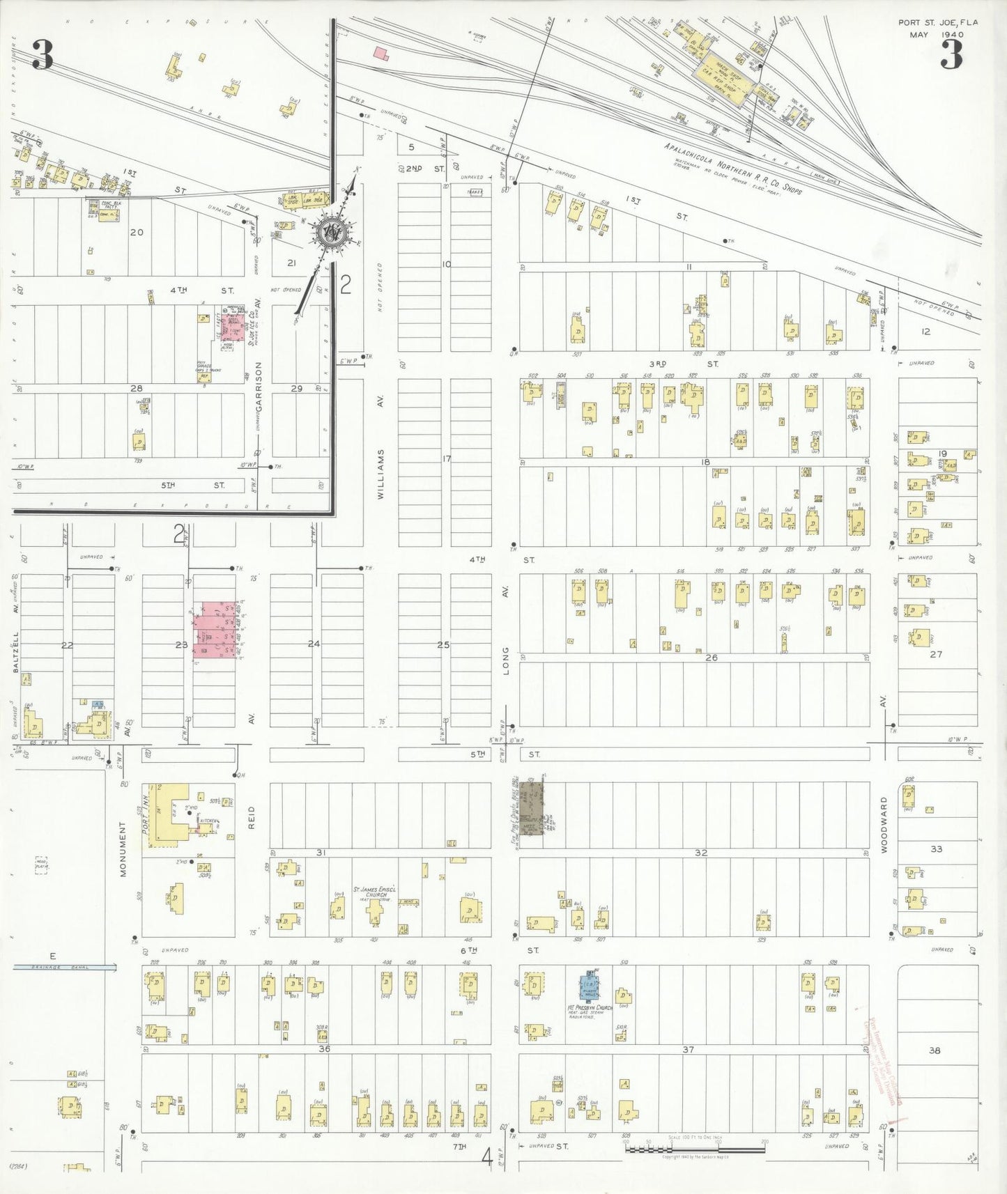 Sanborn Fire Insurance Map from Port Saint Joe, Gulf County, Florida (1940), Sheet #0003 - Historic Sanborn Fire Insurance Map Print, vintage old map wall art, antique decor, genealogy gift, Florida Florida map