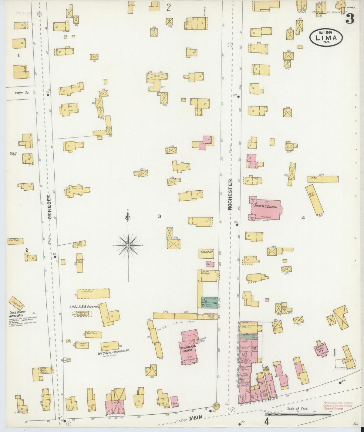 Sanborn Fire Insurance Map from Lima, Livingston County, New York (1904), Sheet #0003 - Complete Map Set gallery image, historic Sanborn map, vintage wall art, New York New York