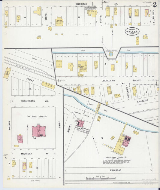 Sanborn Fire Insurance Map from Walker, Cass County, Minnesota (1907), Sheet #0002 - Historic Sanborn Fire Insurance Map Print, vintage old map wall art, antique decor, genealogy gift, Minnesota Minnesota map