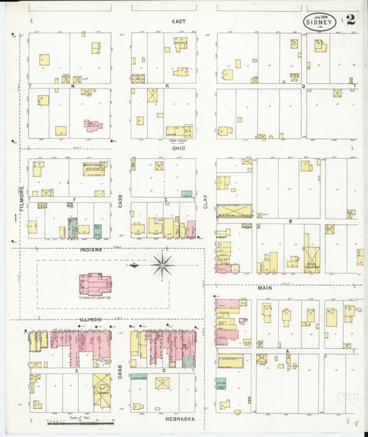 Sanborn Fire Insurance Map from Sidney, Fremont County, Iowa (1899), Sheet #0002 - Historic Sanborn Fire Insurance Map Print, vintage old map wall art