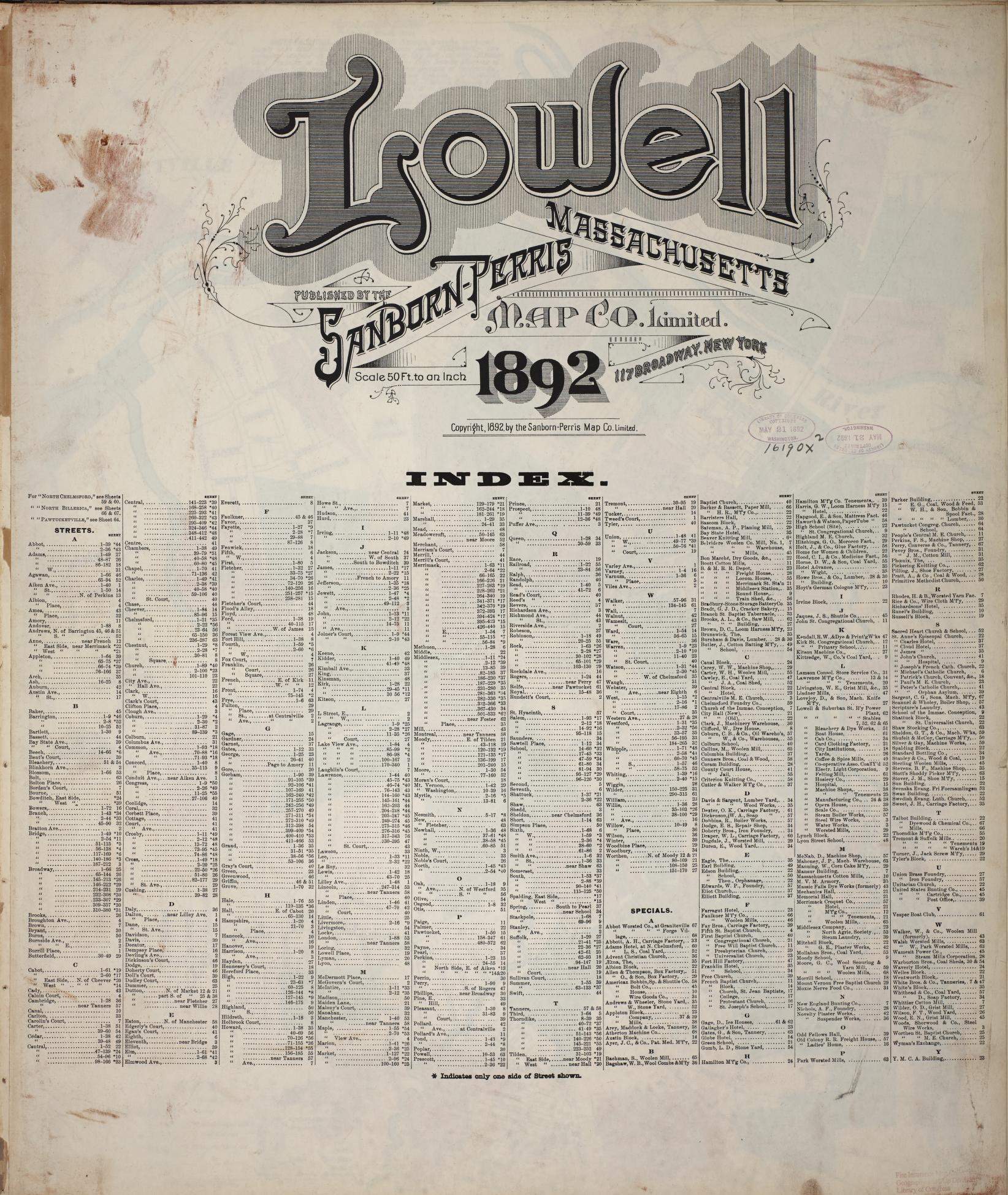Sanborn Fire Insurance Map from Lowell, Middlesex County, Massachusetts. (1892) – Historic Sanborn Fire Insurance Map Print