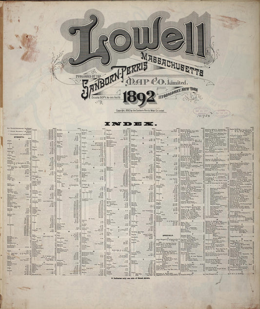 Sanborn Fire Insurance Map from Lowell, Middlesex County, Massachusetts. (1892) – Historic Sanborn Fire Insurance Map Print